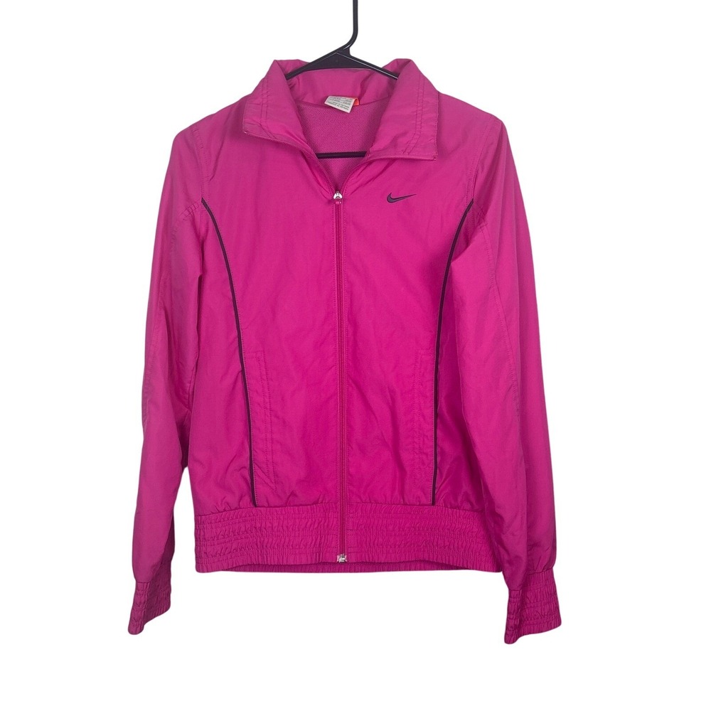 Nike Womens Pink Full Zip Windbreaker Jacket Athletic Swoosh Logo Small